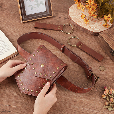 1 Bag PU Leather Medieval Waist Belt Bag with Belt AJEW-CL0003-57-1