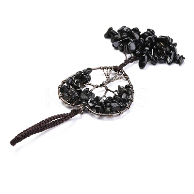 Wire Wrapped Chips Natural Obsidian Big Pendant Decorations HJEW-H057-01B-1
