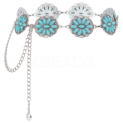 1Pc Alloy & Synthesis Turquoise Flower Link Waist Belly Chains for Women AJEW-UN0002-19-1
