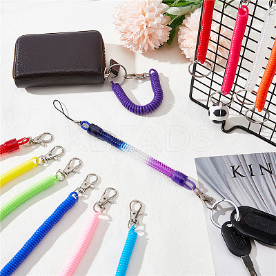 15Pcs 13 Style Plastic Spiral Retractable Spring Coil Keychain KEYC-CP0001-02-1