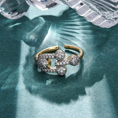 Brass Micro Pave Clear Cubic Zirconia Cuff Finger Rings for Women RJEW-C116-07G-1