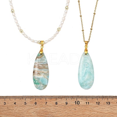2Pcs 2 Styles Natural Hemimorphite Teardrop Pendant Necklaces NJEW-JN06312-02-1