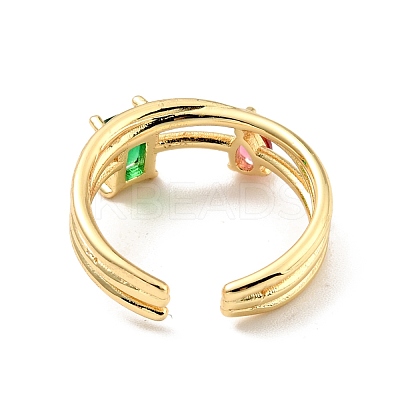 Cubic Zirconia Rectangle Teardrop Open Cuff Ring RJEW-E046-08G-1