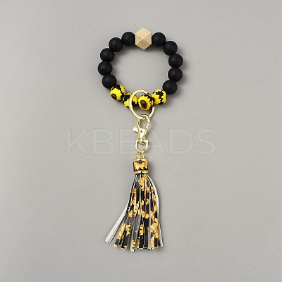 Silicone Round Beaded Keychain Wristlet AJEW-SZC0007-06B-1