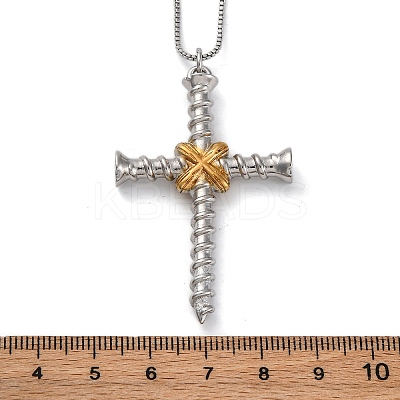 Brass Screw Cross Pendant Box Chain Necklaces for Women Men LS-NJEW-C067-06P-1