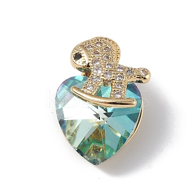 Real 18K Gold Plated Rack Plating Brass Micro Pave Clear Cubic Zirconia Pendants KK-C015-09G-11-1