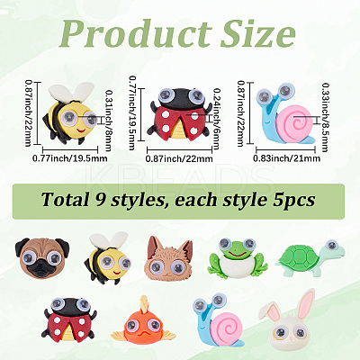 45Pcs 9 Styles Animal Theme Opaque Resin Cabochons RESI-SC0006-96-1