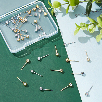 40Pcs 2 Colors Rack Plating Brass Stud Earring Findings KK-PH0004-80-1