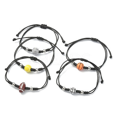Acrylic Sports Ball Braided Bead Bracelets BJEW-TA00331-1