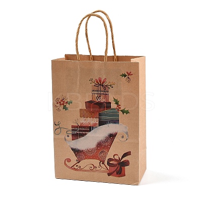 Christmas Theme Printed Kraft Paper Bags with Handles ABAG-M008-08D-1