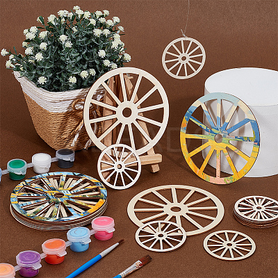40Pcs 2 Styles Unfinished Blank Wooden Wheel Pendants Set for Painting Arts HJEW-OC0001-44-1