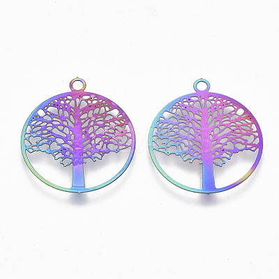 Ion Plating(IP) 201 Stainless Steel Filigree Pendants STAS-R102-13-1