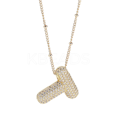 1Pc Brass Micro Pave Cubic Zirconia Letter Pendant Necklaces NJEW-LP0001-43T-G-1