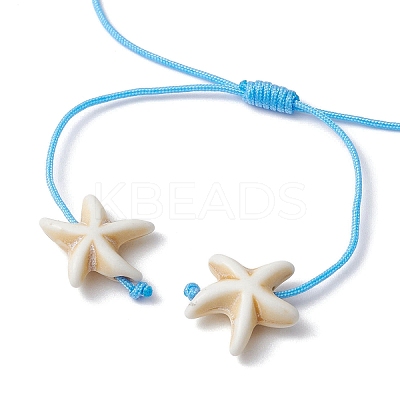 Starfish & Turtle Synthetic Turquoise(Dyed & Heated)  and Magnesite Braided Bead Bracelets BJEW-JB09818-02-1
