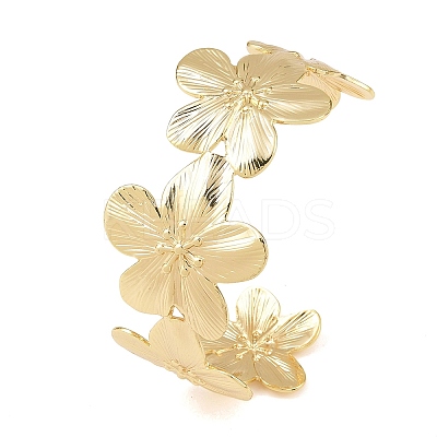 Brass Flower Cuff Bangles for Women BJEW-A090-01G-1