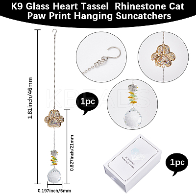 Pet Memorial Alloy Rhinestone Cat Paw Print Hanging Suncatchers HJEW-WH20022-03G-1