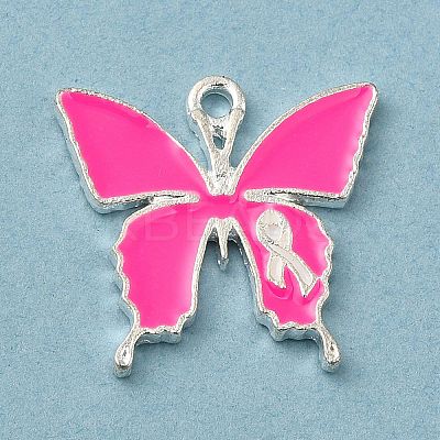 Breast Cancer Pink Awareness Ribbon Theme Alloy Enamel Pendants ENAM-A147-01J-1