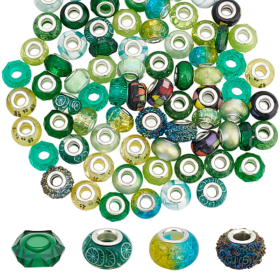 90Pcs 15 Styles Green Series Large Hole Resin European Beads OPDL-SP0001-02-1