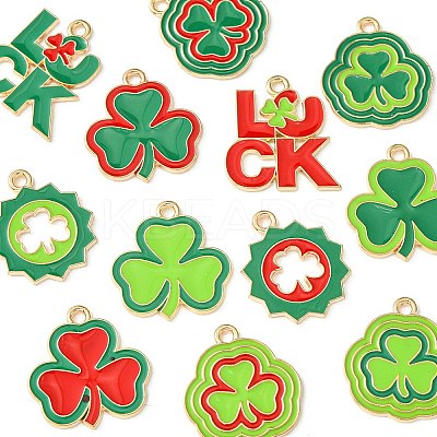 12Pcs 12 Styles Saint Patrick's Day Alloy Enamel Pendants ENAM-FS0001-66-1