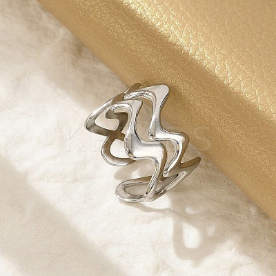 Wave 304 Stainless Steel Open Cuff Rings for Women RJEW-G338-18P-1