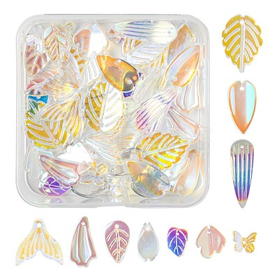50Pcs 10 Style Transparent Spray Painted Glass Pendants GLAA-FS0001-07-1