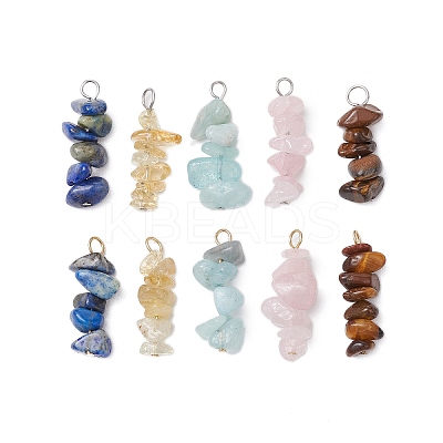 10Pcs 5 Colors 12 Constellation Natural Aquamarine & Citrine & Rose Quartz & Tiger Eye & Lapis Lazuli Pendants PALLOY-JF02839-04-1
