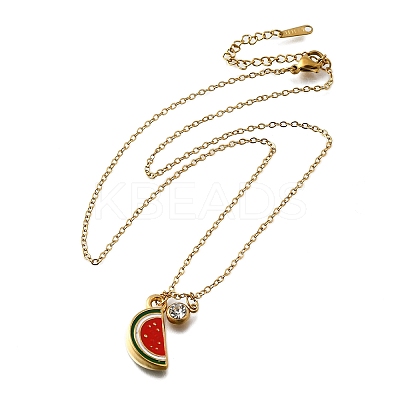 304 Stainless Steel Red Enamel Pendant Necklaces for Women NJEW-U043-02A-G-1