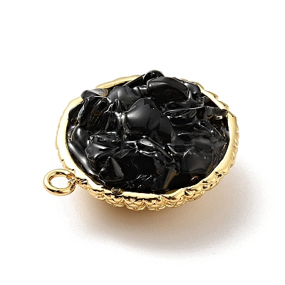 Natural Black Onyx Chip Pendants KK-C242-05G-10-1