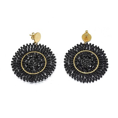 Handmade Woven Glass Beads Dangle Stud Earrings EJEW-F235-I04-1