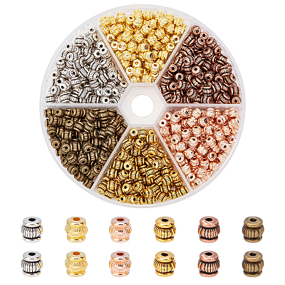 600Pcs 6 Colors Tibetan Style Alloy Beads TIBEB-AR0001-02-1