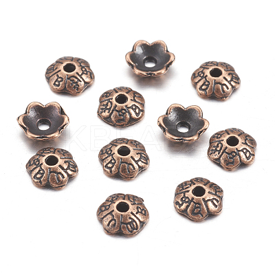 6-Petal Tibetan Style Alloy Flower Bead Caps X-TIBE-S220-R-01-RS-1