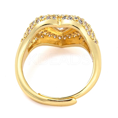 Enamel Heart Adjustable Ring with Clear Cubic Zirconia RJEW-Q781-01G-02-1