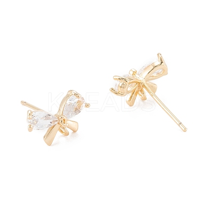 Brass Micro Pave Clear Cubic Zirconia Stud Earring Findings KK-D063-15G-1