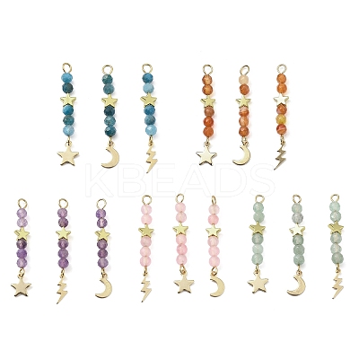 3Pcs 3 Styles Natural Mixed Stone Faceted Round Beaded Pendants PALLOY-JF03604-1