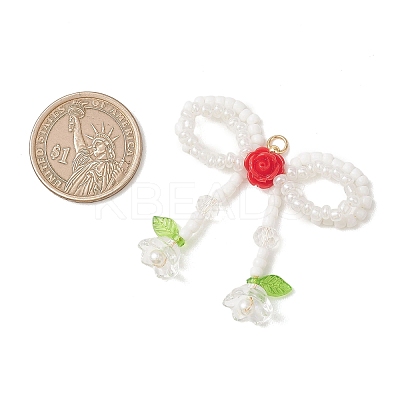 Glass Seed Beaded Bowknot & Flower Pendants PALLOY-MZ01220-02-1
