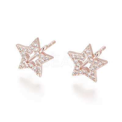 Brass Stud Earring Findings ZIRC-O034-17RG-1