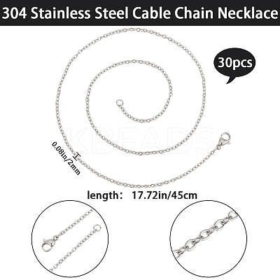 30Pcs 304 Stainless Steel Flat Cable Chain Necklaces Set for Men Women STAS-BBC0004-99B-1