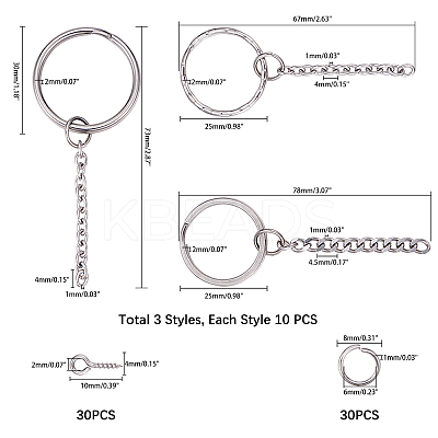 304 Stainless Steel Keychain Ring STAS-UN0003-23P-1