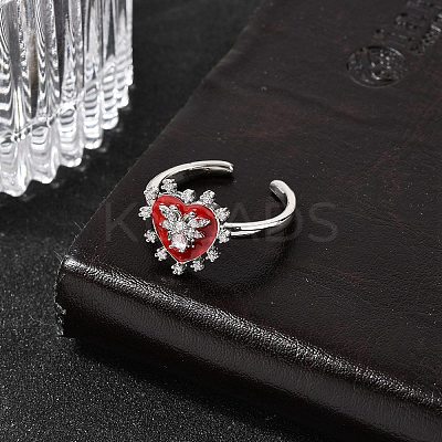 Brass Micro Pave Cubic Zirconia Cuff Open Rings for Women RJEW-B160-09P-1