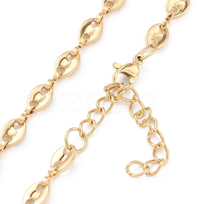 PVD Vacuum Plating 304 Stainless Steel Coffee Bean Chain Necklaces NJEW-O123-01G-1