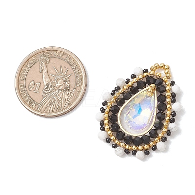 3Pcs 3 Colors Natural Howlite & Dyed Magnesite & Tiger Eye Faceted Round and Glass Seed Beaded Pendants PALLOY-MZ01218-1