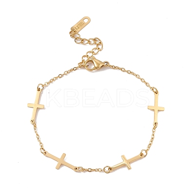 Ion Plating(IP) 304 Stainless Steel Cross Link Bracelet with Cable Chains for Women BJEW-F396-19G-1