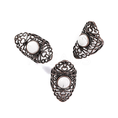 Natural Howlite Retro Finger Rings RJEW-B067-02R-24-1
