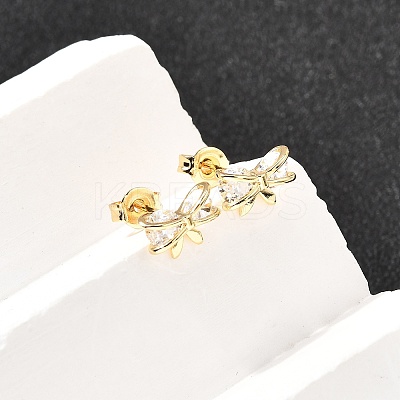 Bowknot Brass Micro Pave Clear Cubic Zirconia Stud Earrings EJEW-A135-07G-1