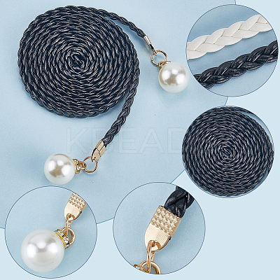 Imitation Leather Braided Chain Belts with Imitation Pearl AJEW-CP0008-67C-1