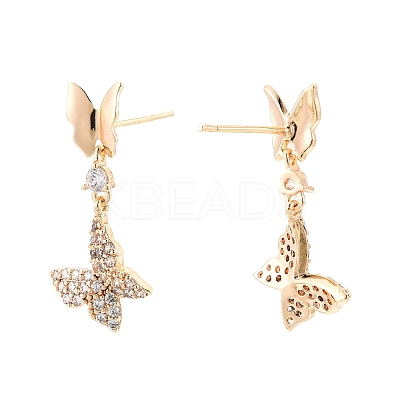 Clear Cubic Zirconia Double Butterfly Dangle Stud Earrings EJEW-C047-06G-1