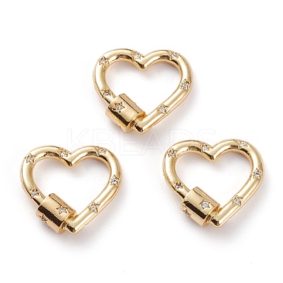 Brass Micro Pave Clear Cubic Zirconia Screw Carabiner Lock KK-C100-45G-1