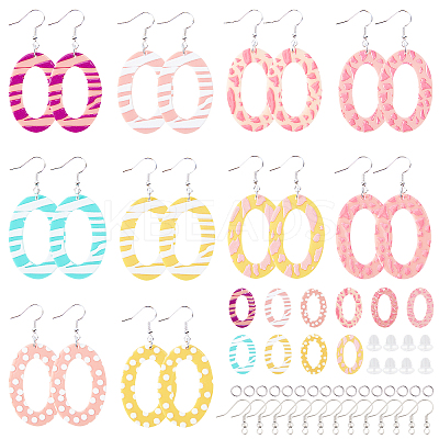 20Pcs 10 Styles Oval Opaque Printed Acrylic Pendants DIY-PH0002-81-1