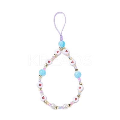 Glass & Acrylic Beaded Mobile Phone Lanyard Wrist Strap HJEW-JM01977-1