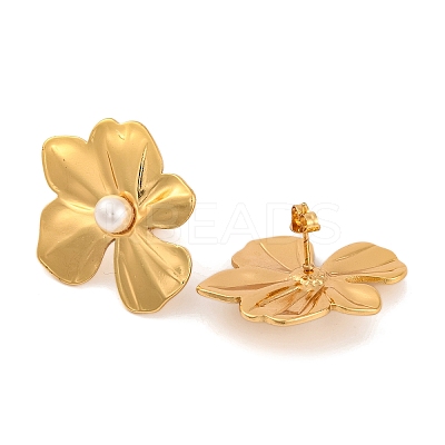 304 Stainless Steel with Plastic Imitation Pearl Stud Earrings for Women EJEW-Z057-04G-1
